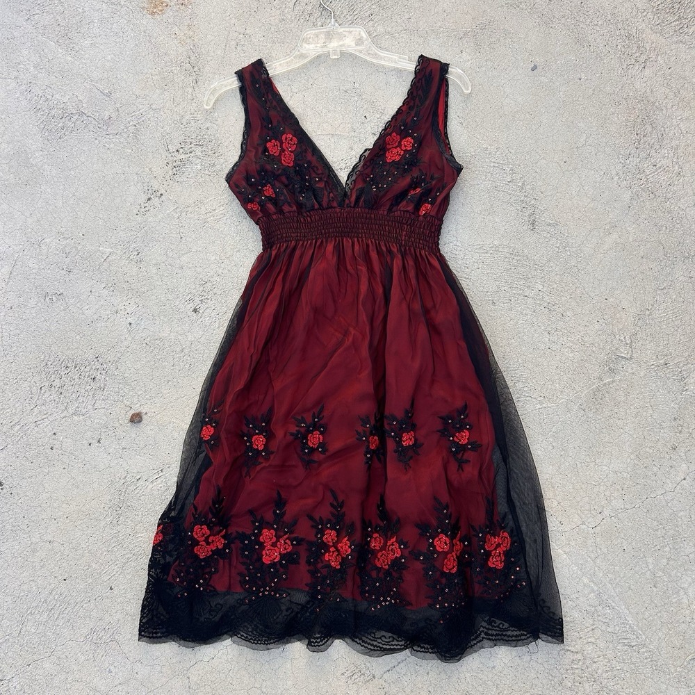 Womens Y2K Red Black Lace Fairy Grunge Dress Size M Whimsigoth Vamp Bella Swan
